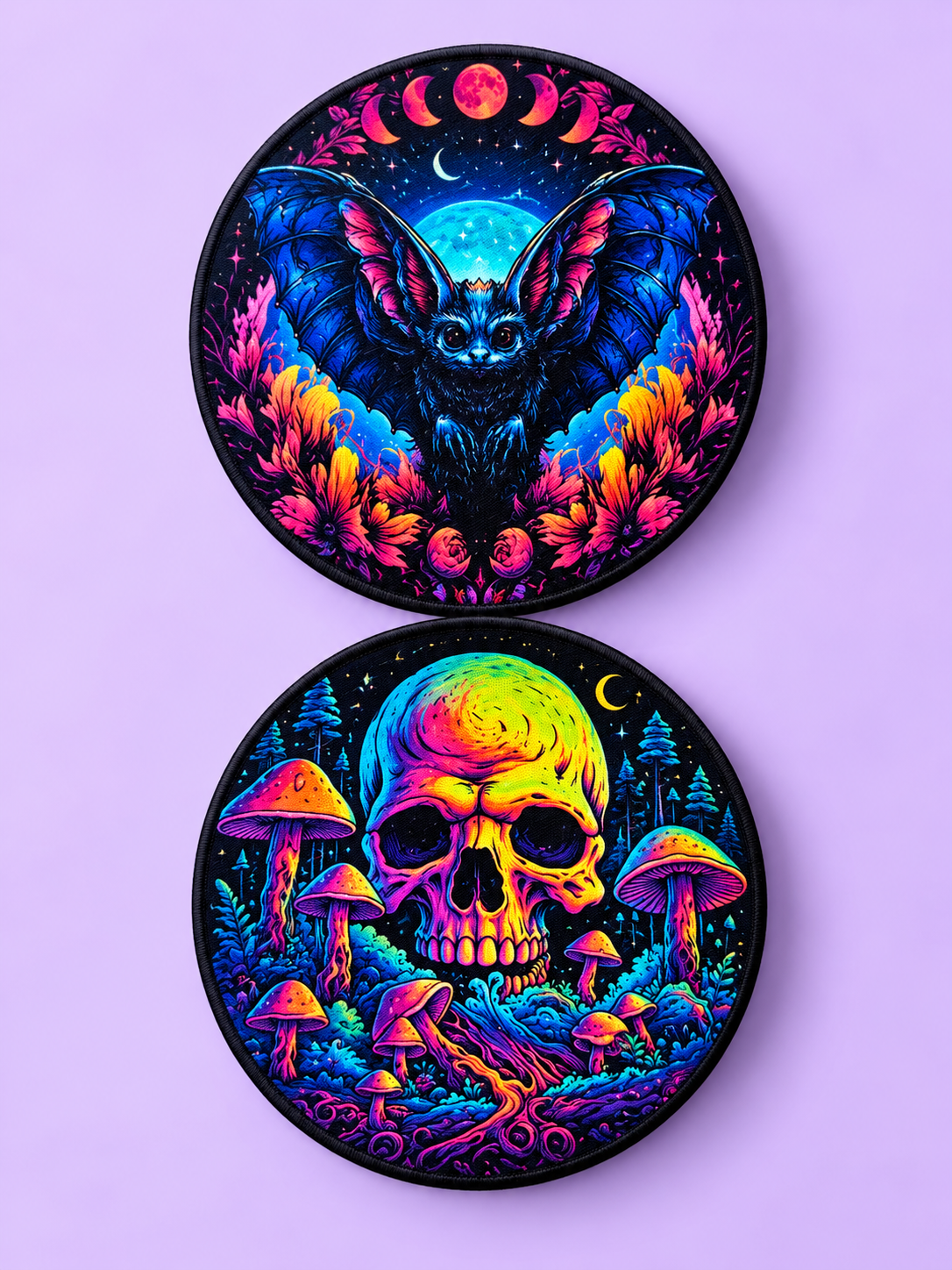 Neon Skeleton and Bat Coasters
