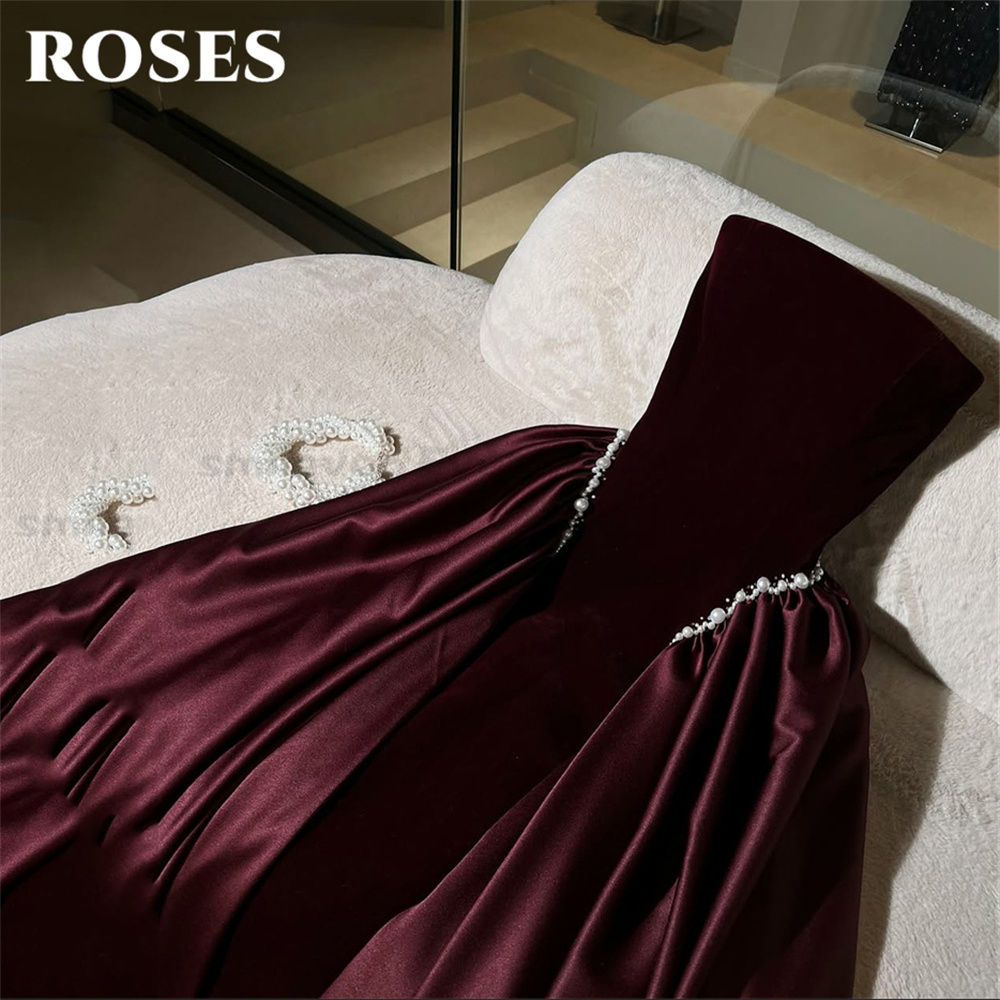 ROSES Navy Blue Party Dress Sophisticated Strapless Velvet A-Line Evening Dress