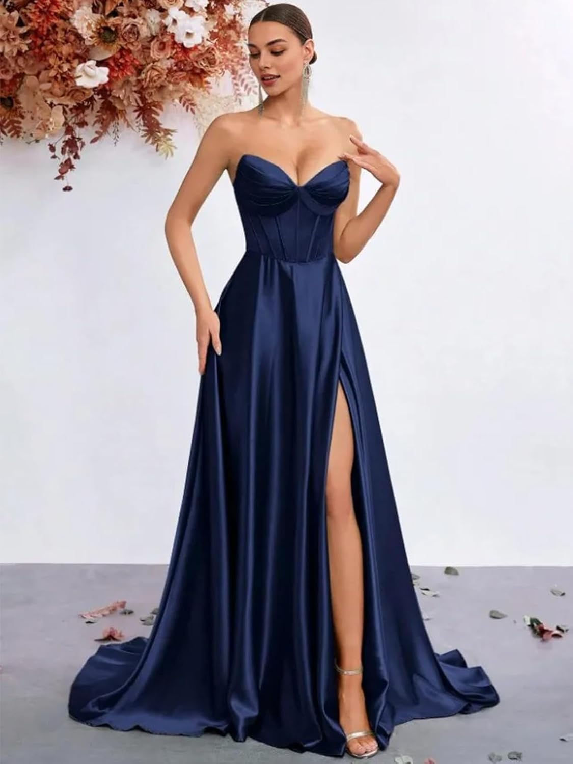Fashion Sexy A-Line Prom Dress Sweetheart Sleeveless Sweep Train Satin with Ruch