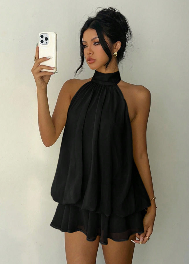 Women's Vacation Slim Fit Fashion Sexy Backless Halter Tie Waist Versatile Solid