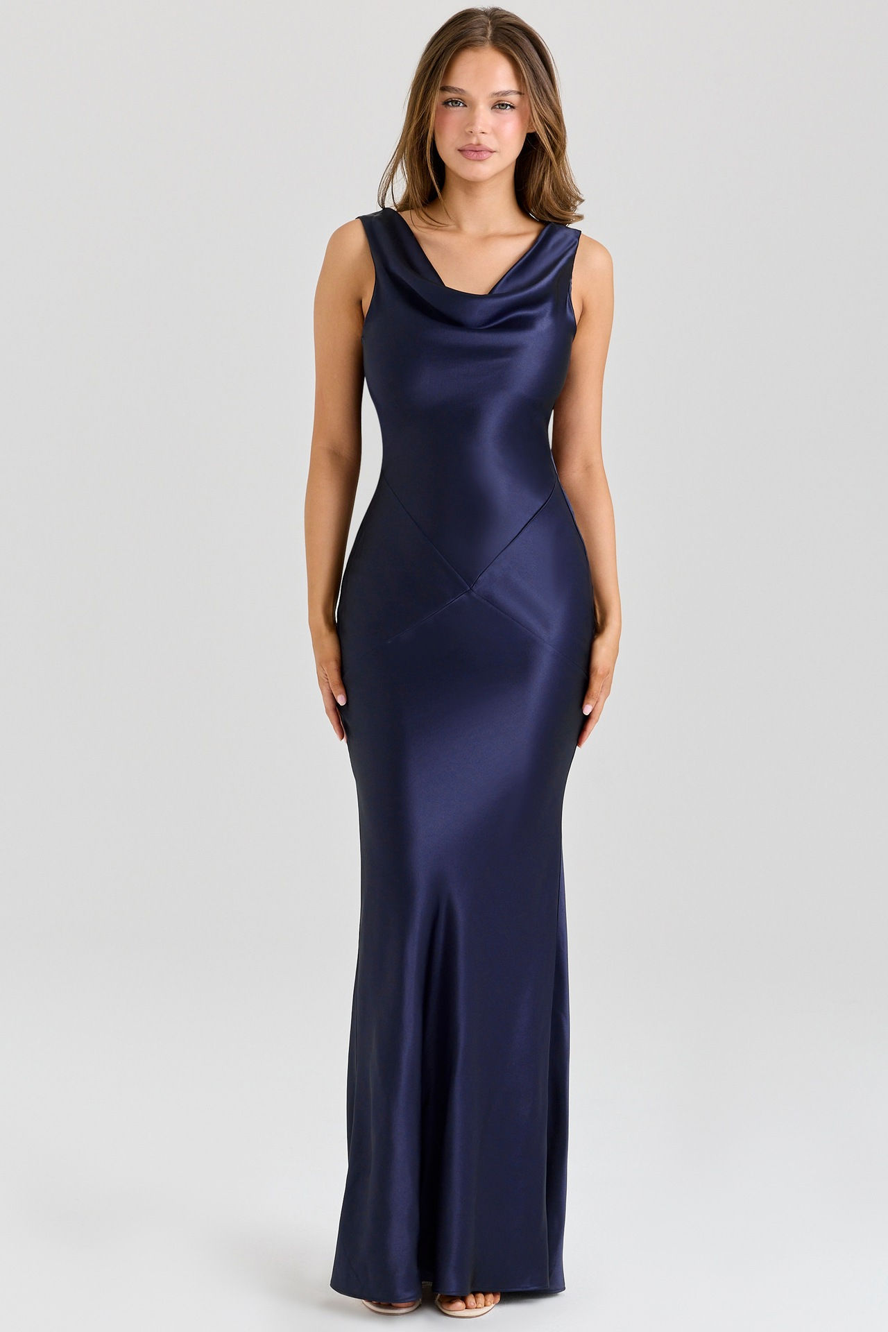 Women Satin Sexy Backless Maxi Dress Swinging Collar Sleeveless Bodycon Long Dre
