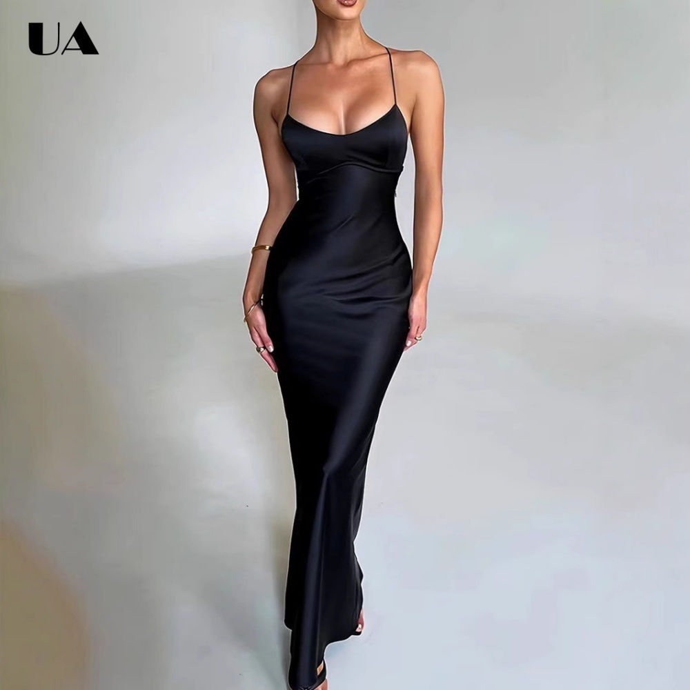 ULBYANRY Sexy Backless Prom Dress with Spaghetti Strap, Elegant Solid Mermaid Pa