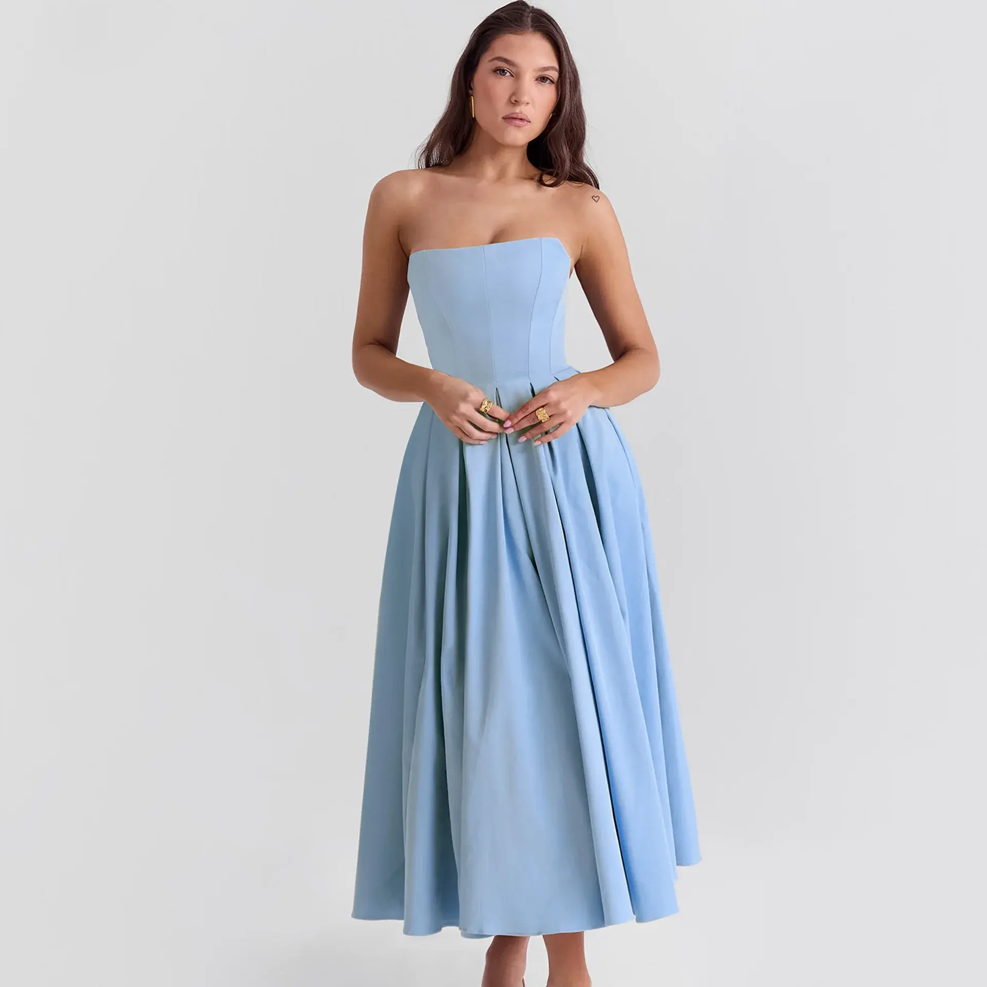 Suninheart Summer Vestidos De Fiesta 2024 New in Elegant Strapless Flare Dress W