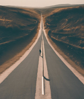 a person standing in the road in a scenic path that splits in two different directions.jpg