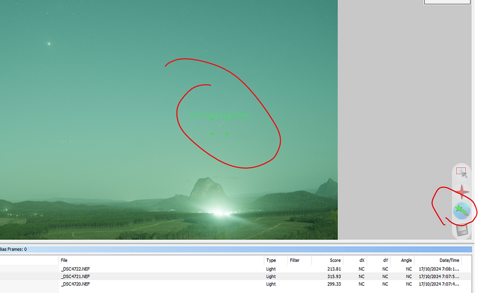 Set the comet location