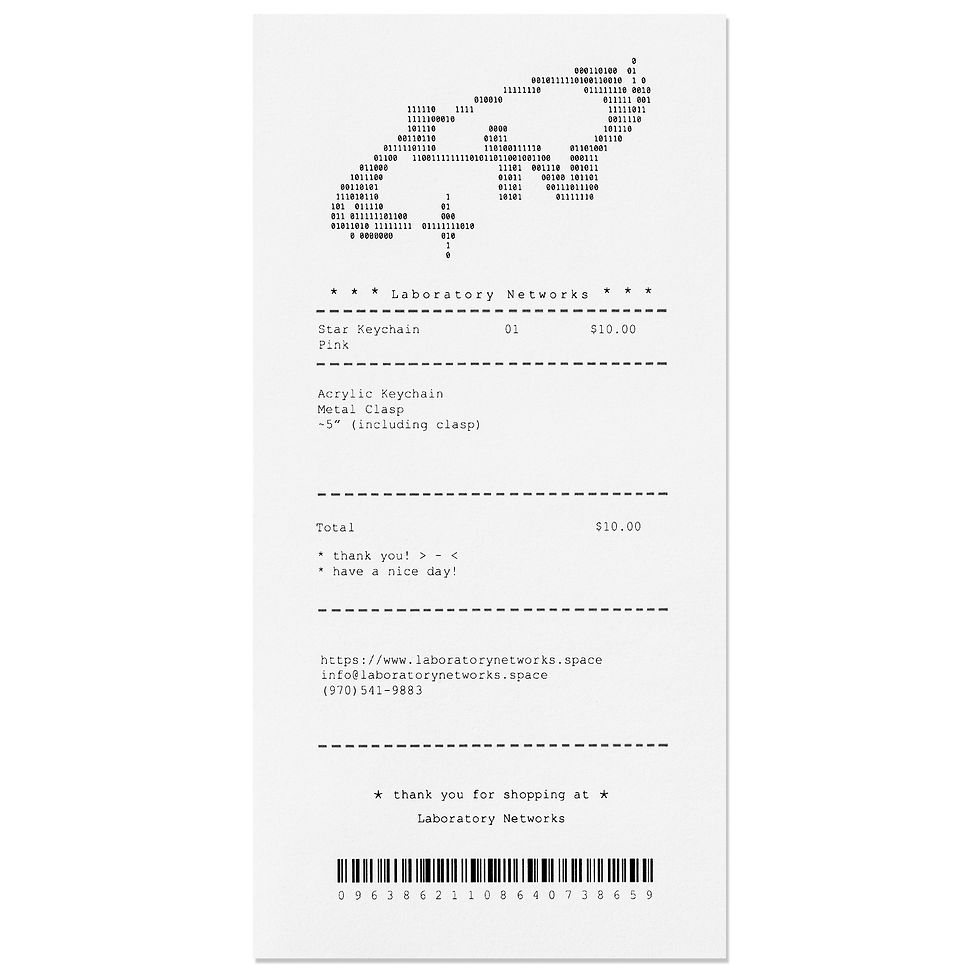 pink star keychain receipt with product information