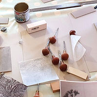 Tools used in a printmaking workshop