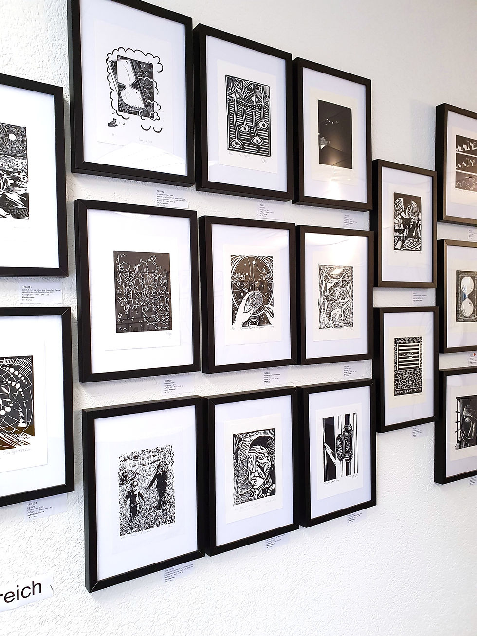 Thumbnail: Original linocut black and white miniprint as exhibited at Grenchen Triennale - Children in nature
