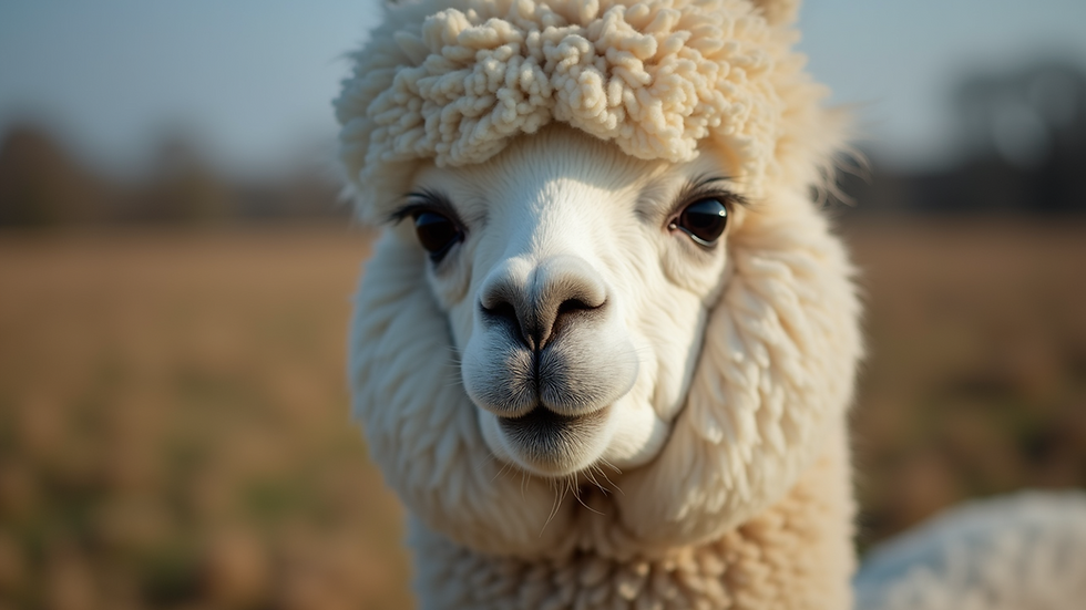Close-up view of a huacaya alpaca's fluffy fleece