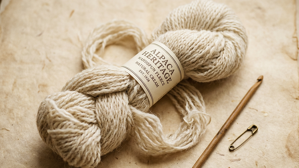 Close-up view of soft alpaca fleece yarn in natural cream color