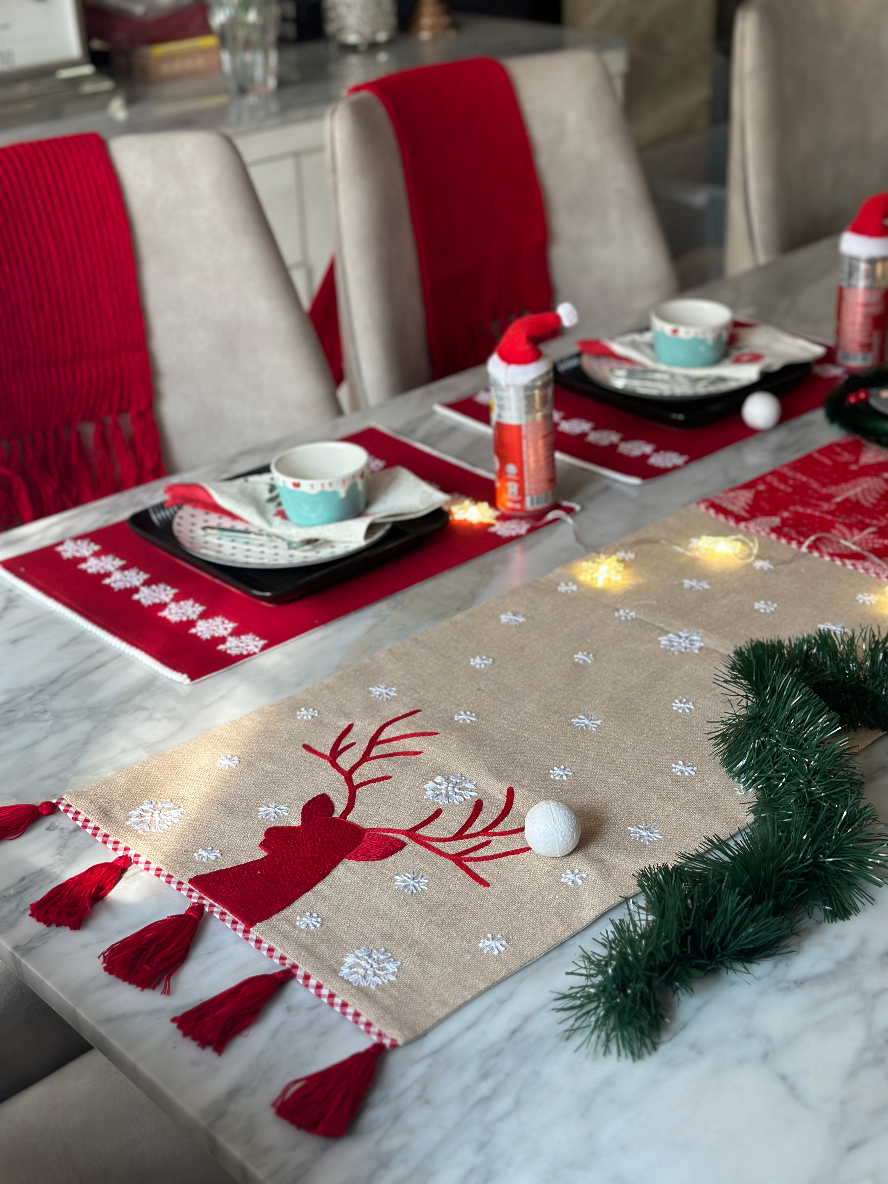 Raw Tots Reindeer Snowflake Table Runner