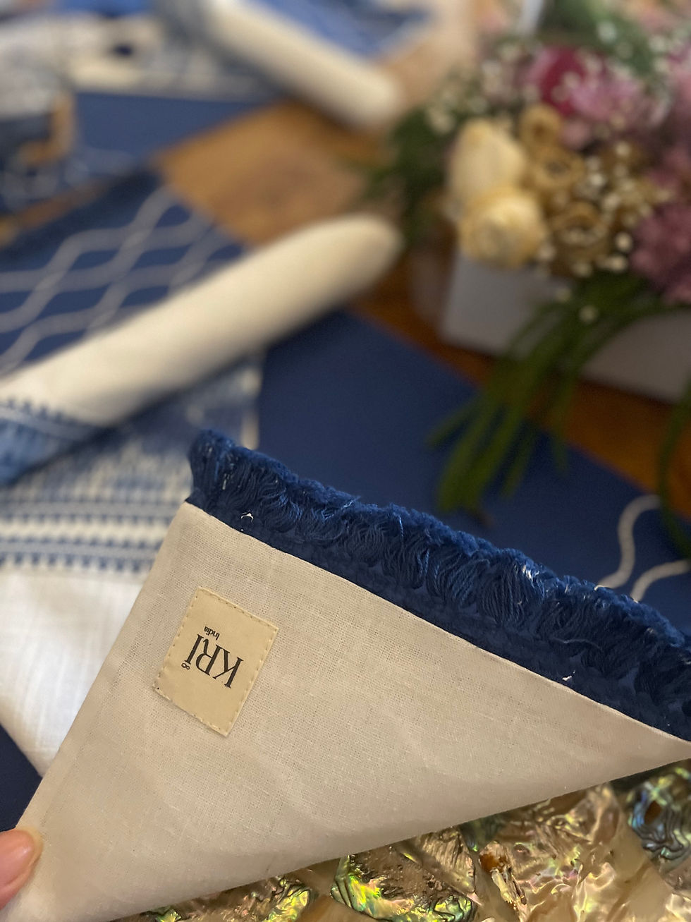 Thumbnail: Stitch Indigo & White Fringed Table Placemats