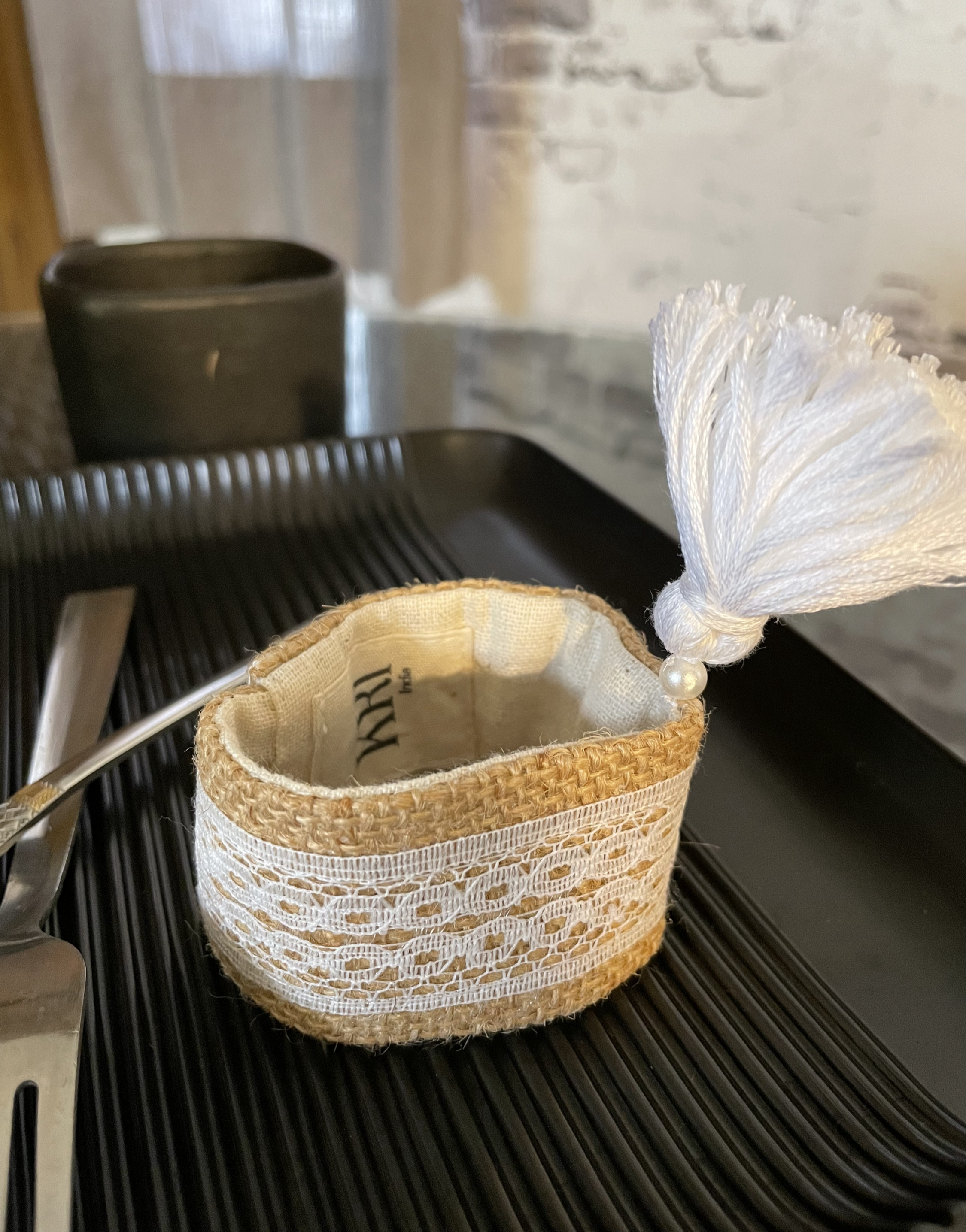 Raw Set of 6 Jute Lace Napkin Rings