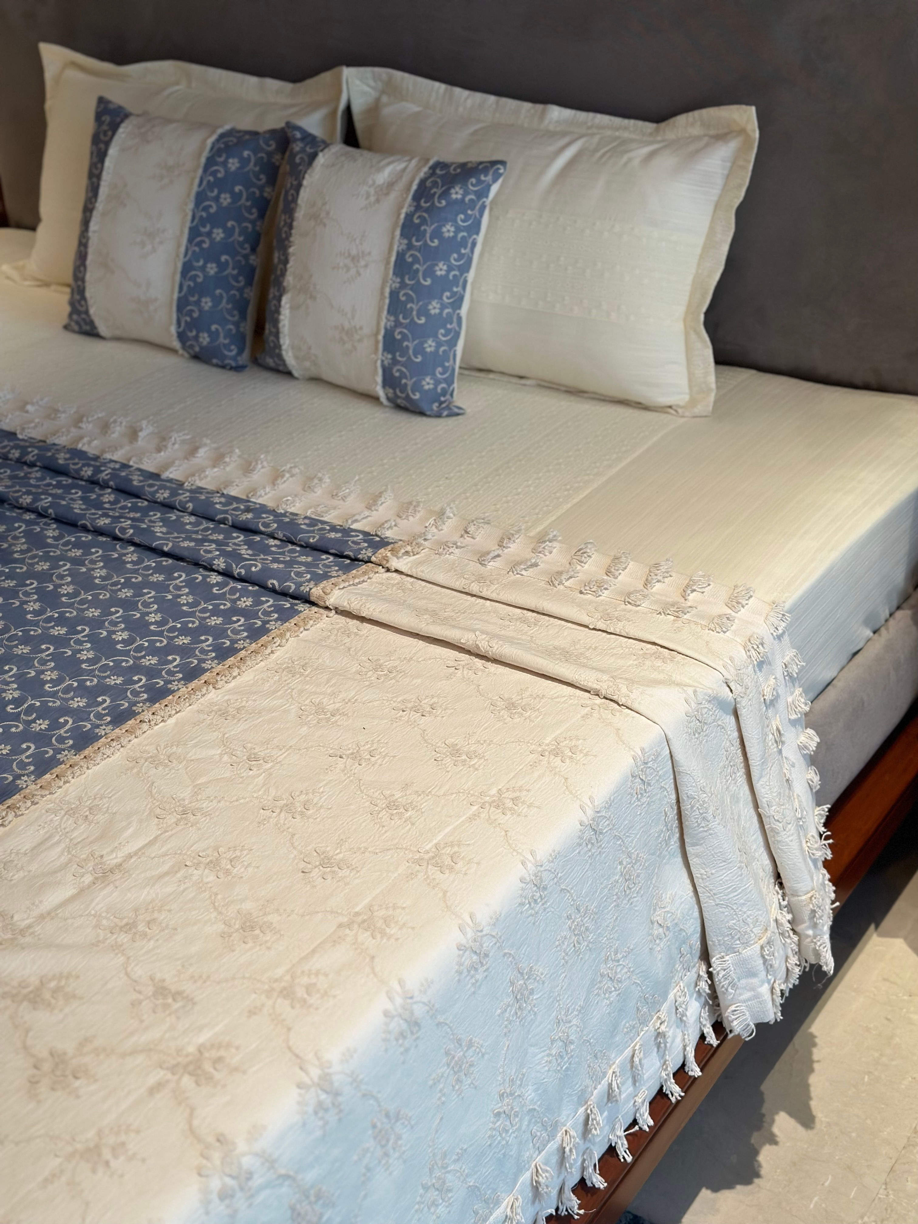 Ivory Bloom 3D embroidered bedcover set