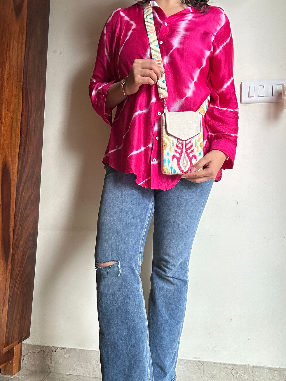 Thumbnail: Pataka Ikkat Sequins Wallet Sling