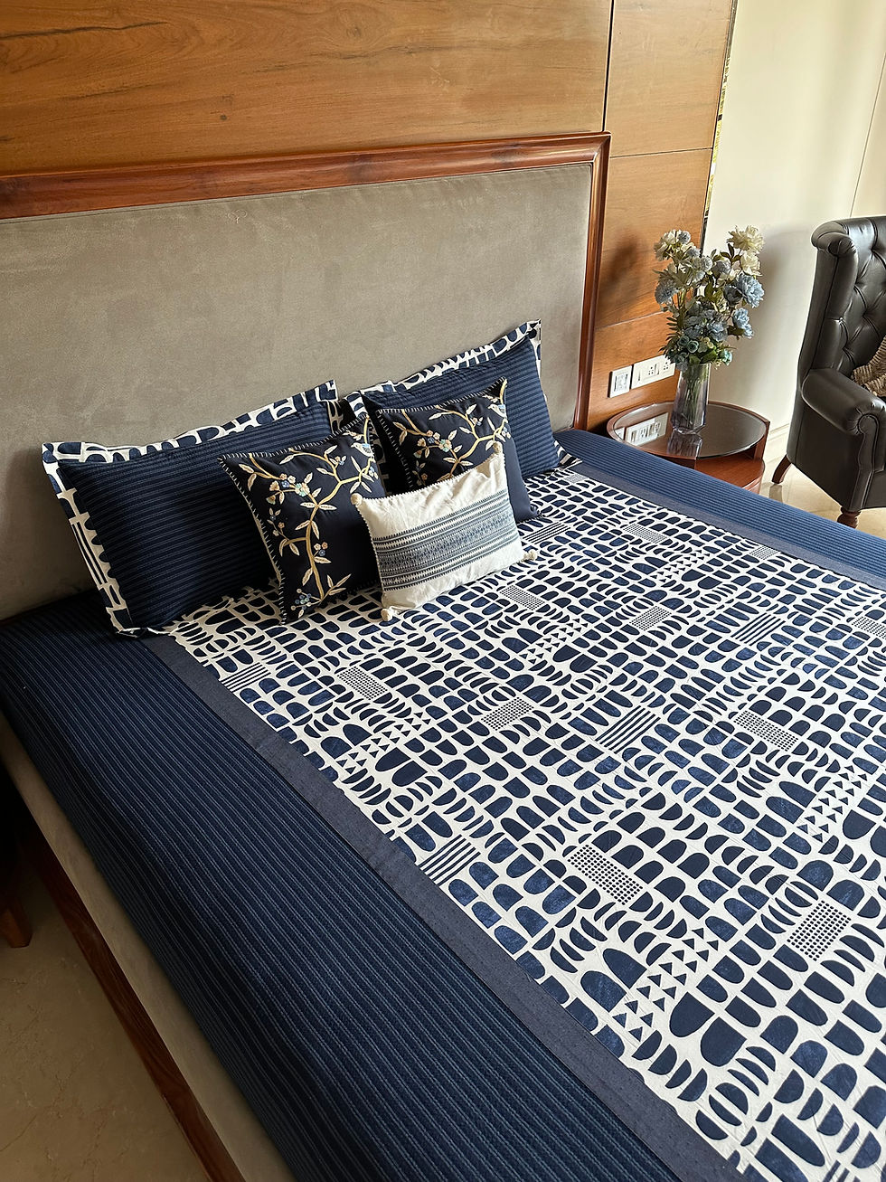 Thumbnail: The Minimalist Indigo Stripe Bedsheet Set