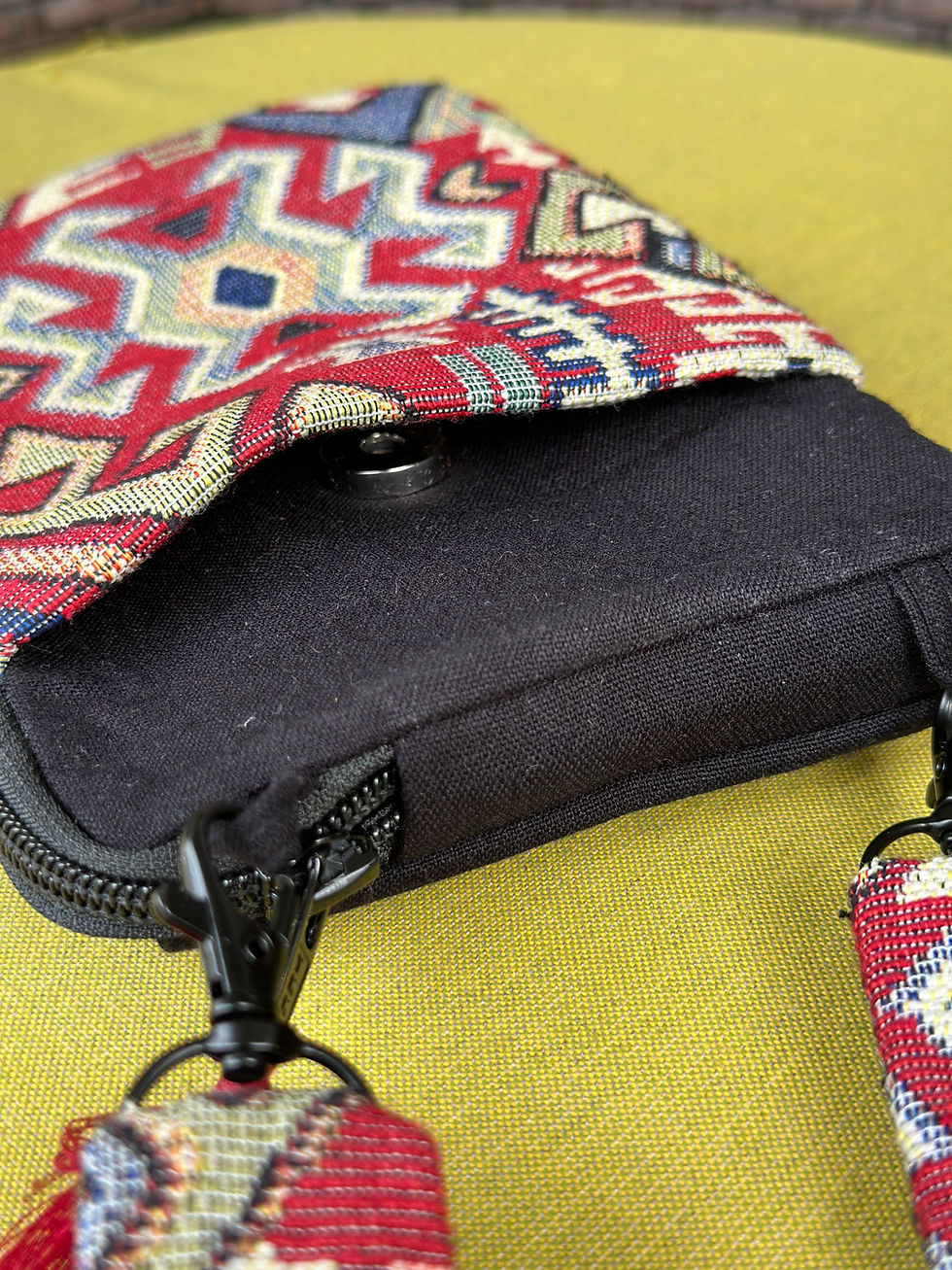 Thumbnail: Distressed Geometric Maroon & Black Wallet Sling