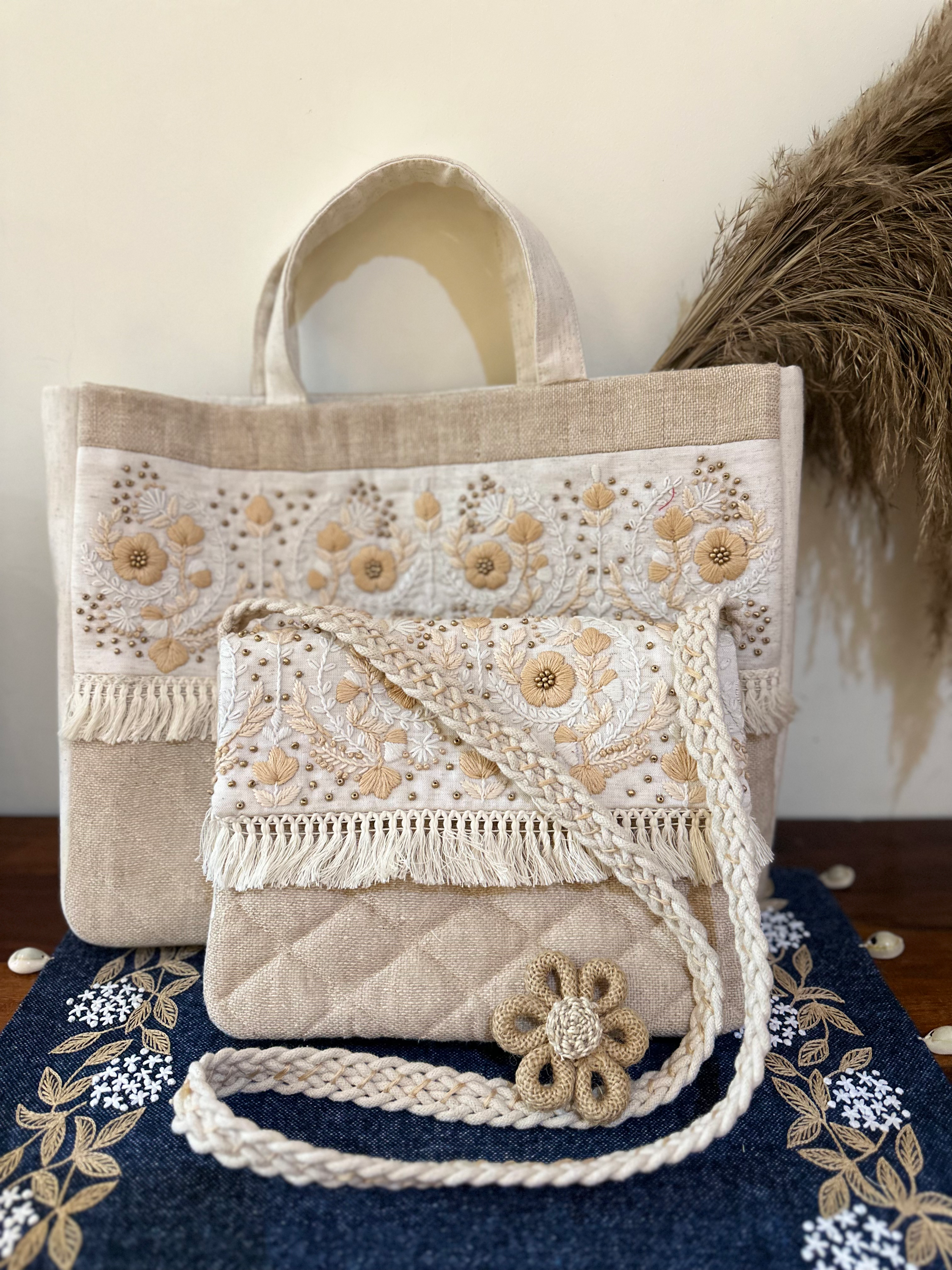 Raw Hand embroidered Boho Bag