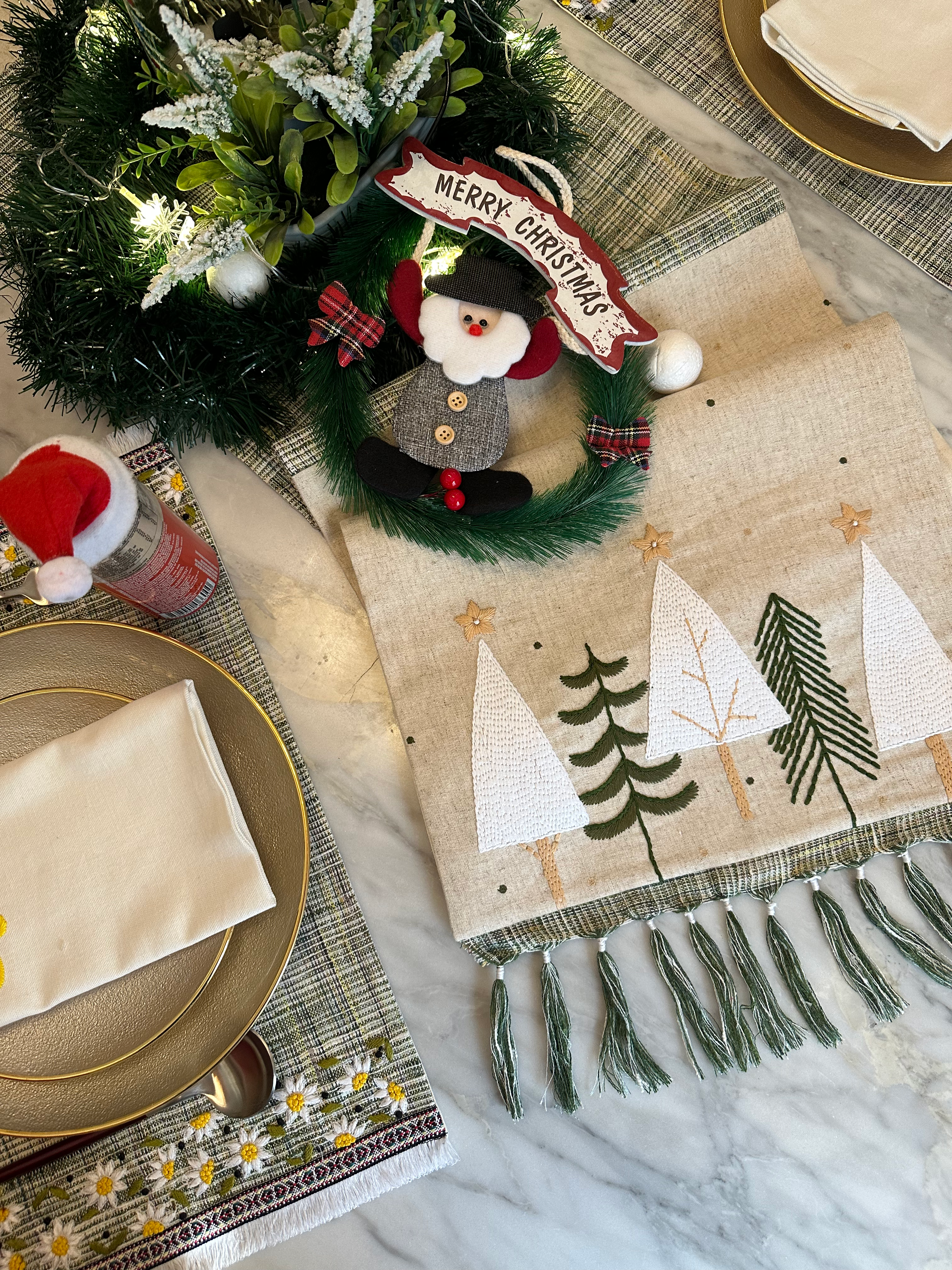 Bloom Christmas Tree Fringed Table Runner