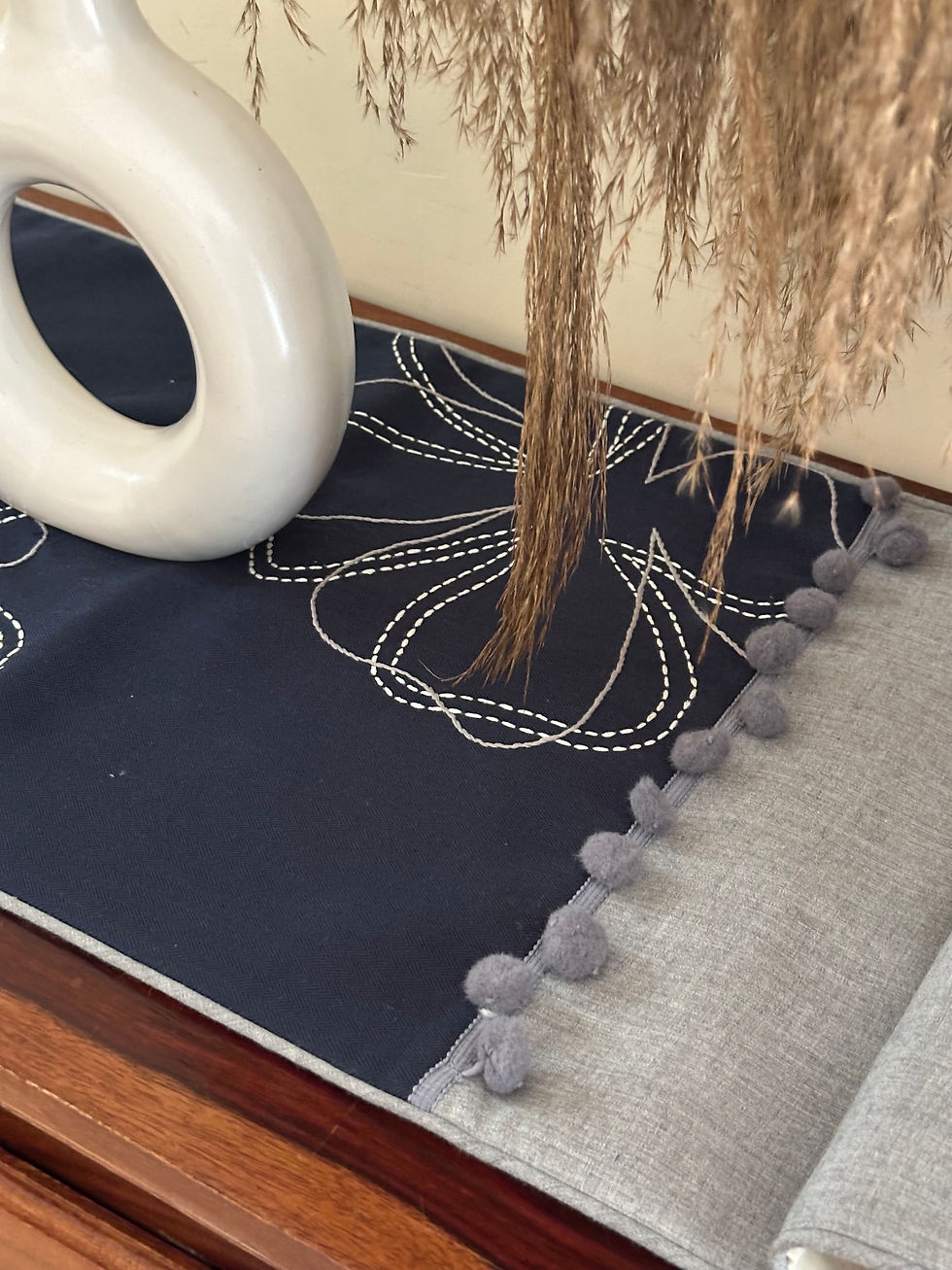 Thumbnail: Bloom Navy Flower Stitch Table Runner