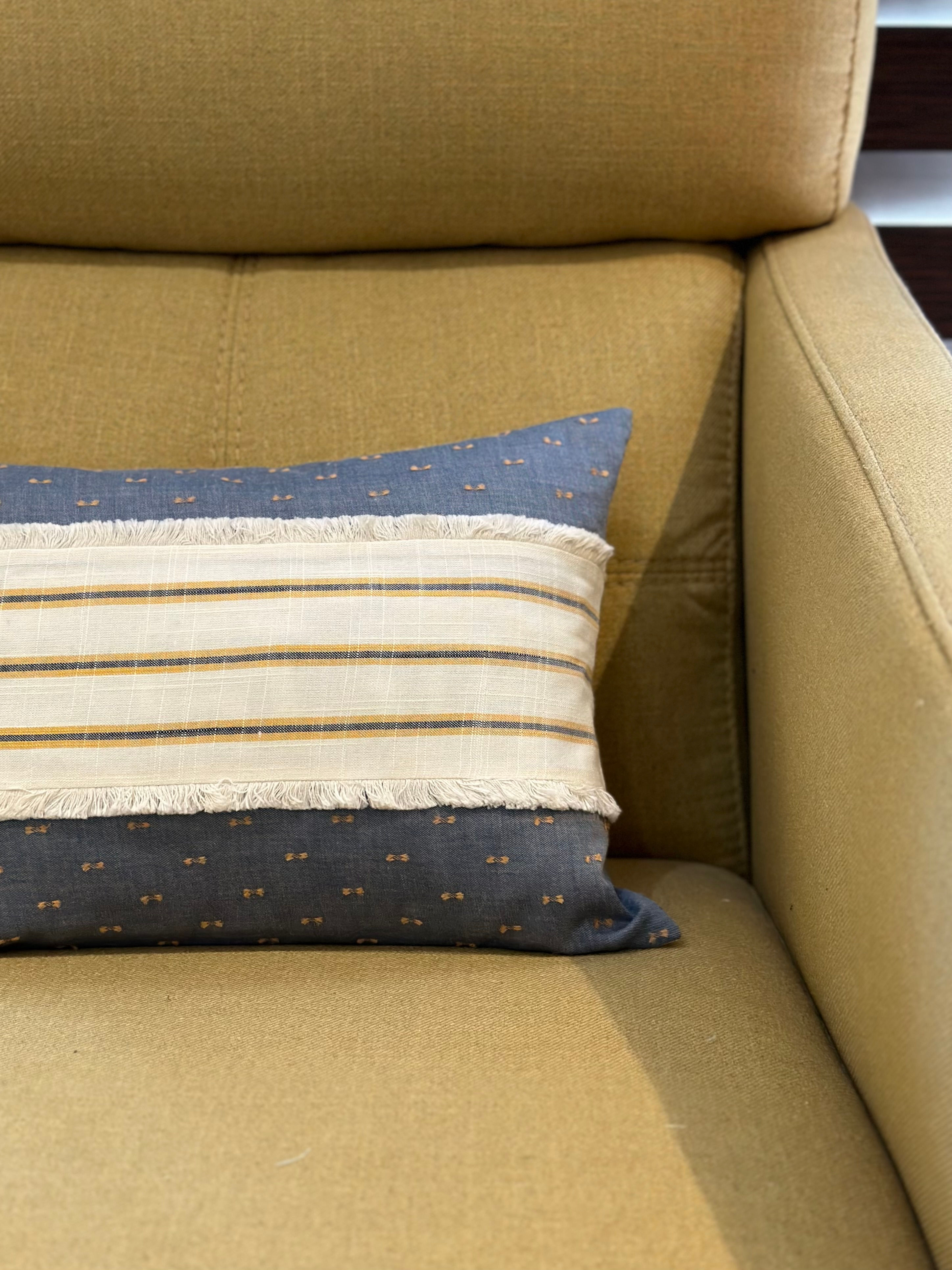 The Minimalist Steel Blue Fringed Cushion cover