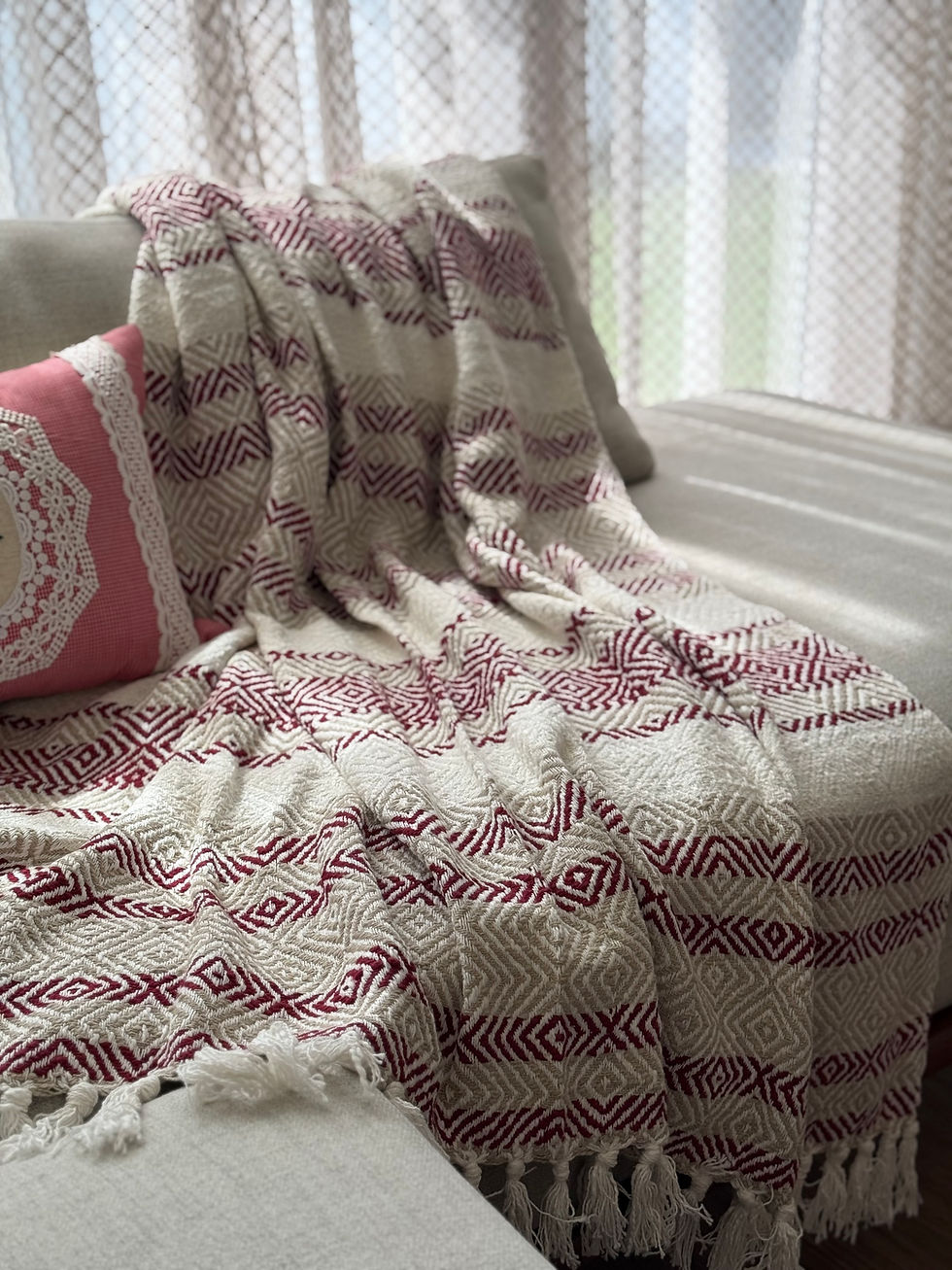 Thumbnail: Melange Maroon & Ivory Sofa Throw
