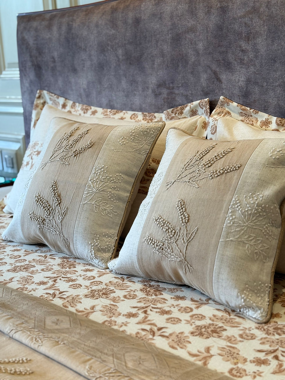 Thumbnail: Bloom Gold Wheat Hand Embroidered Bedcover Set