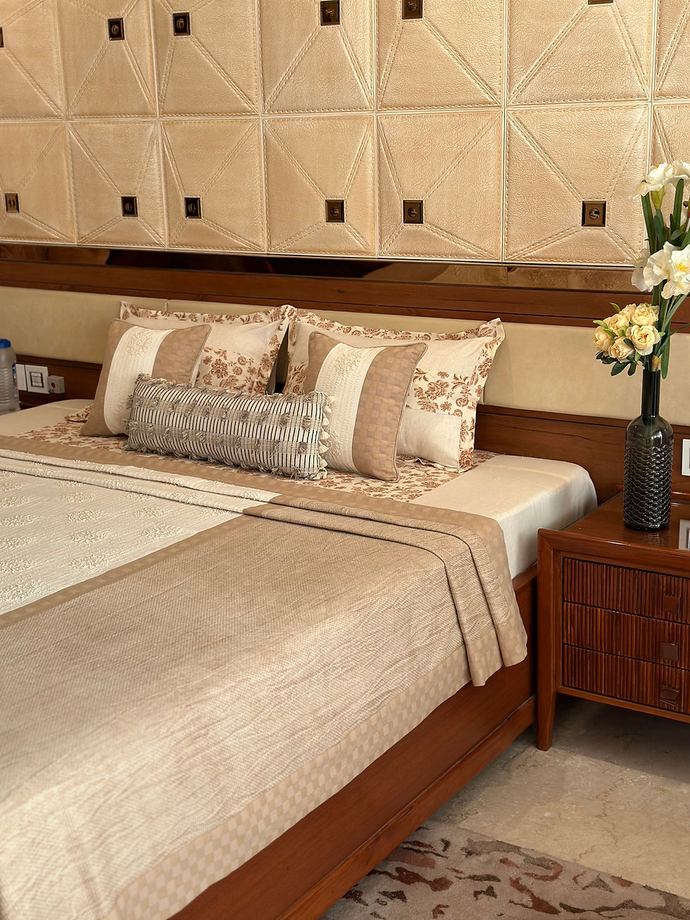 Thumbnail: Bloom Ivory Sepia Embroidered Bedcover Set