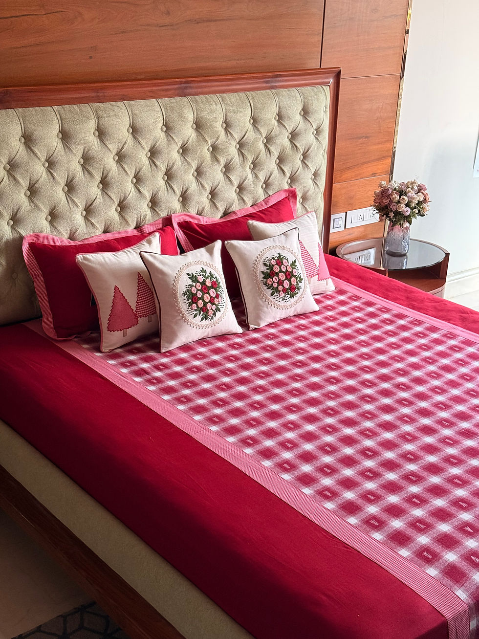 Thumbnail: Checkers Red Christmas Trees Bedsheet Set