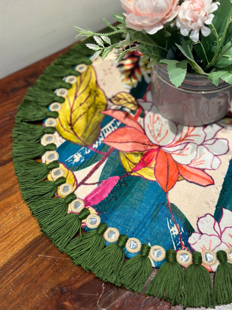 Thumbnail: Bloom Print Mirror Tasselled Placemat/Runner