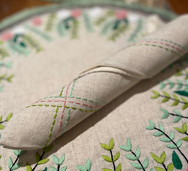 Bloom Floral Fringed Placemats and matching pastel table napkins