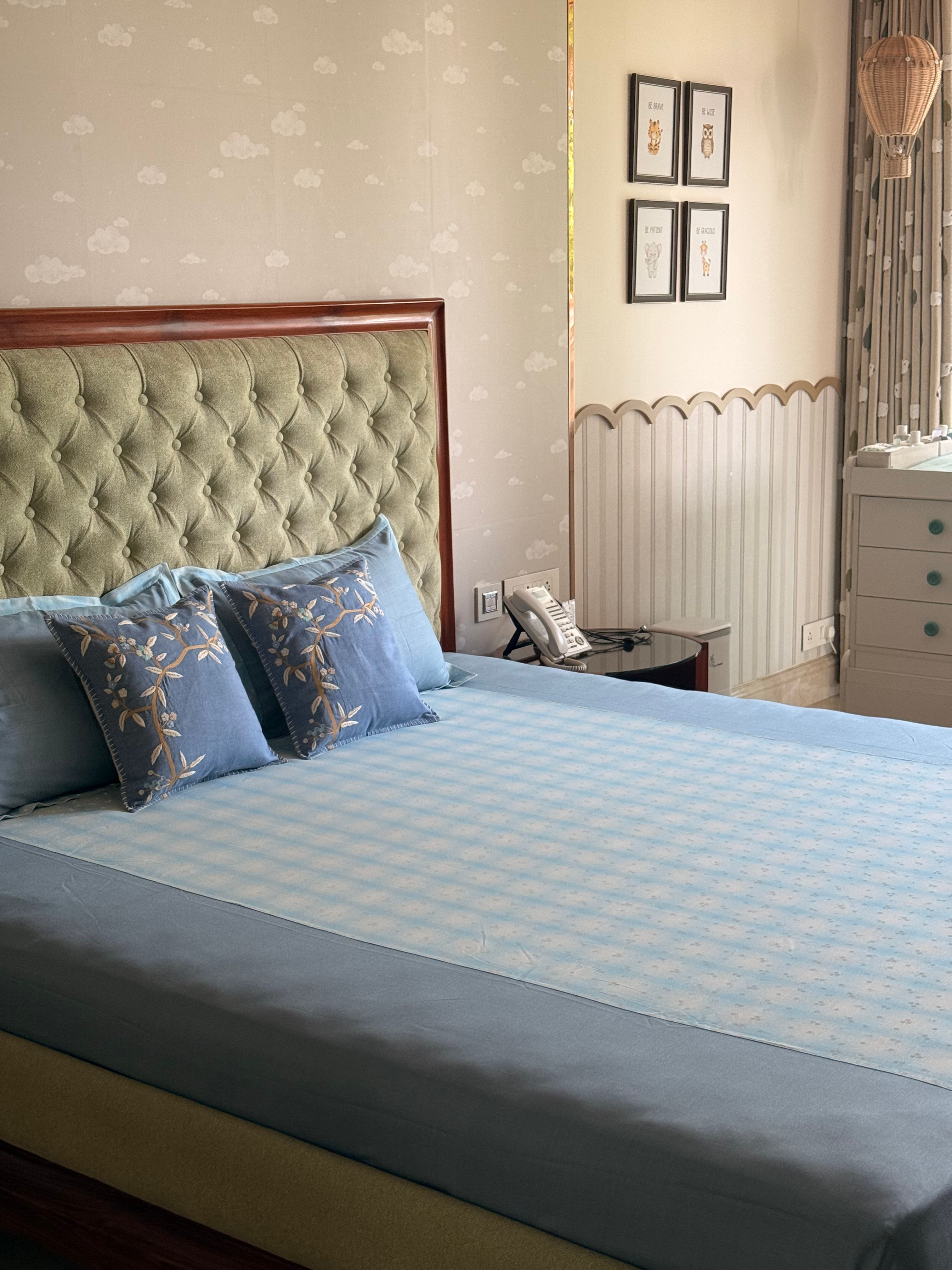 The Minimalist Aqua Checkered Florals Bedsheet Set