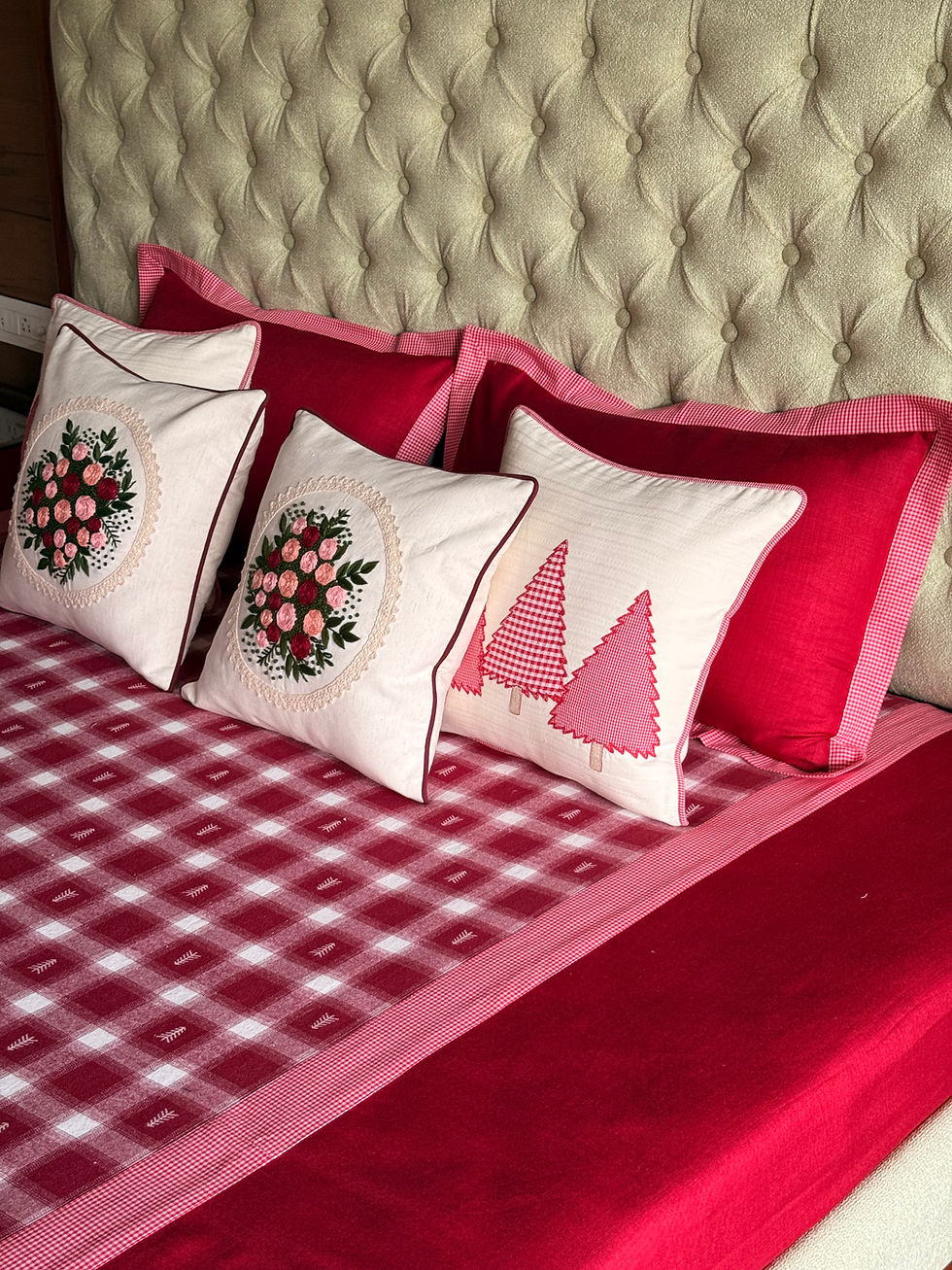 Thumbnail: Checkers Red Christmas Trees Bedsheet Set