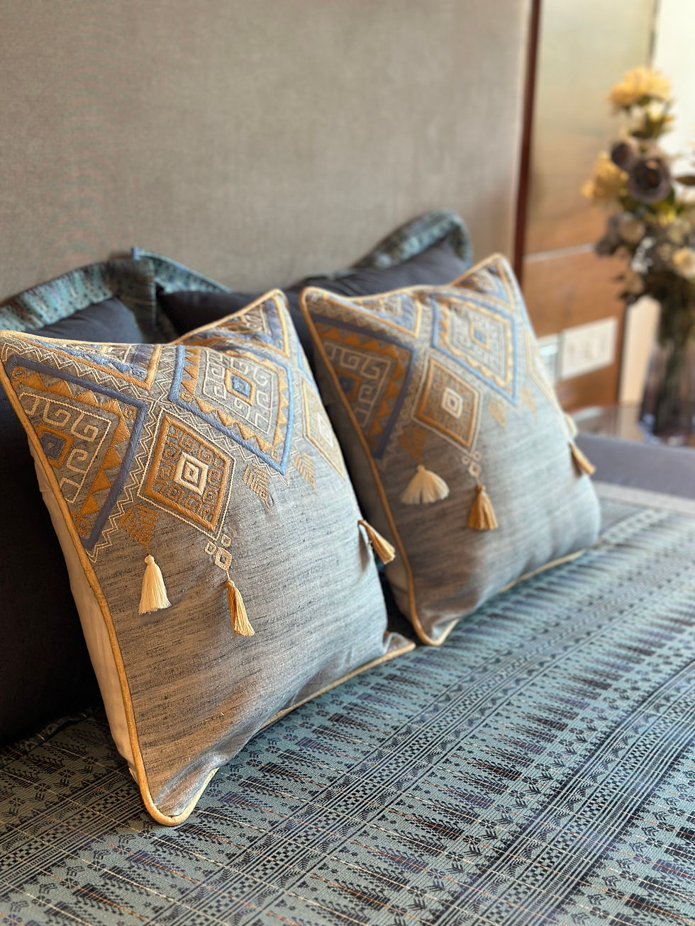 Thumbnail: The Minimalist Powder Blue Geometric Tassel Cushion Covers