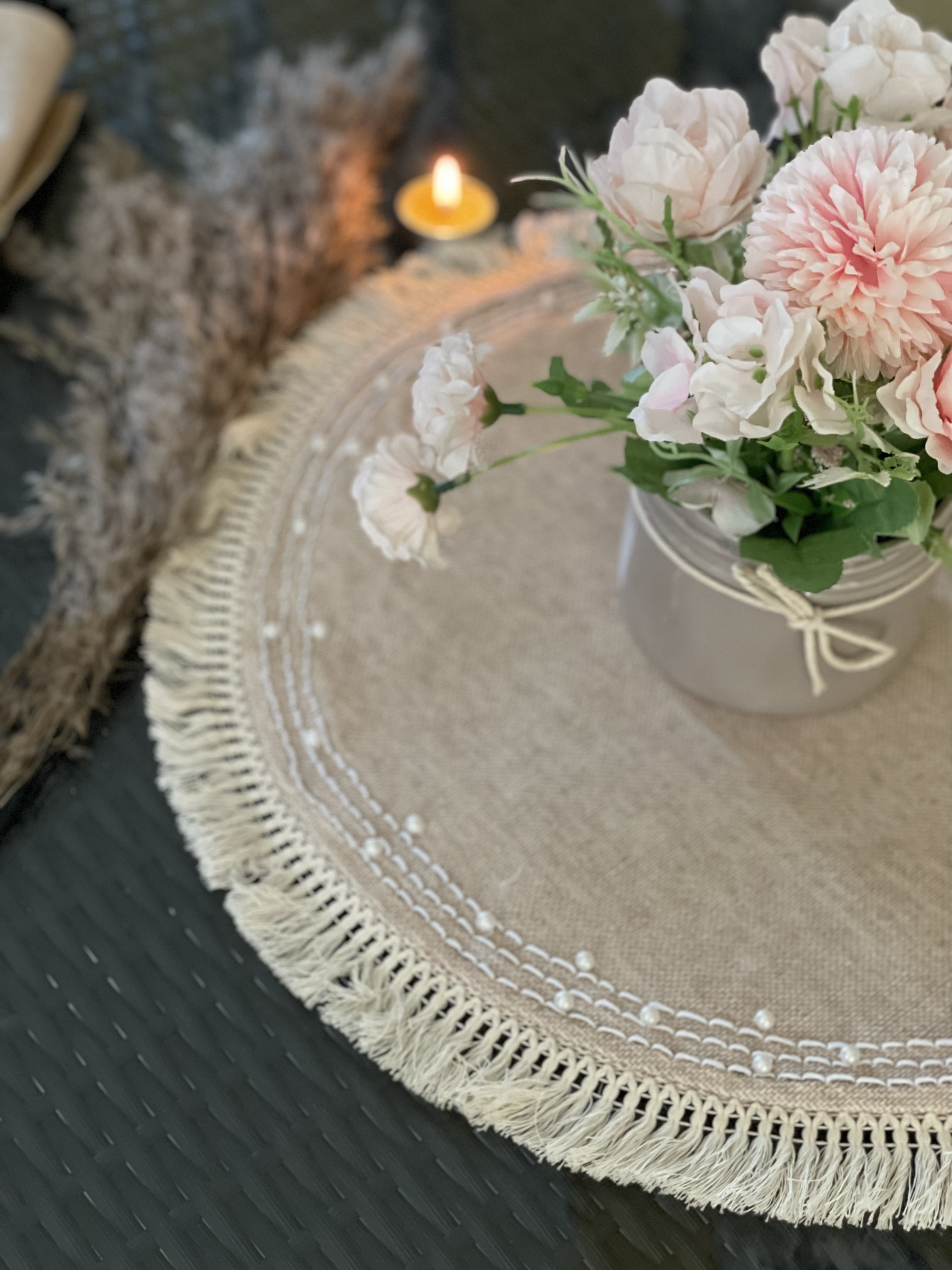 Raw Tasselled Jute Pearl Table Placemats Set