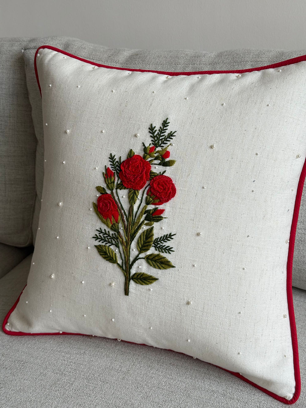 Bloom Red Rose Branch Cushion Cover