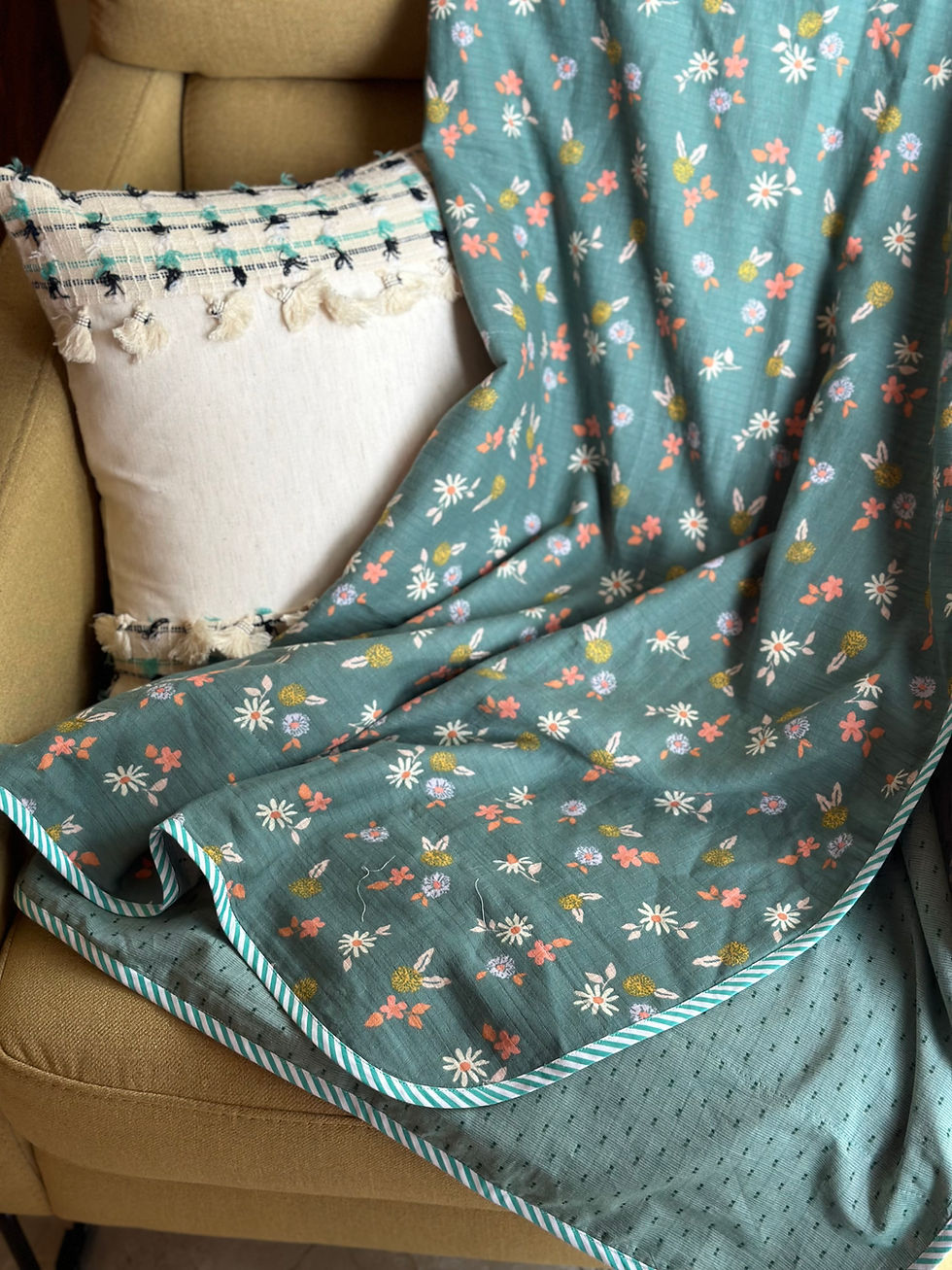 Thumbnail: Bloom Turquoise Flowers Reversible Dohar