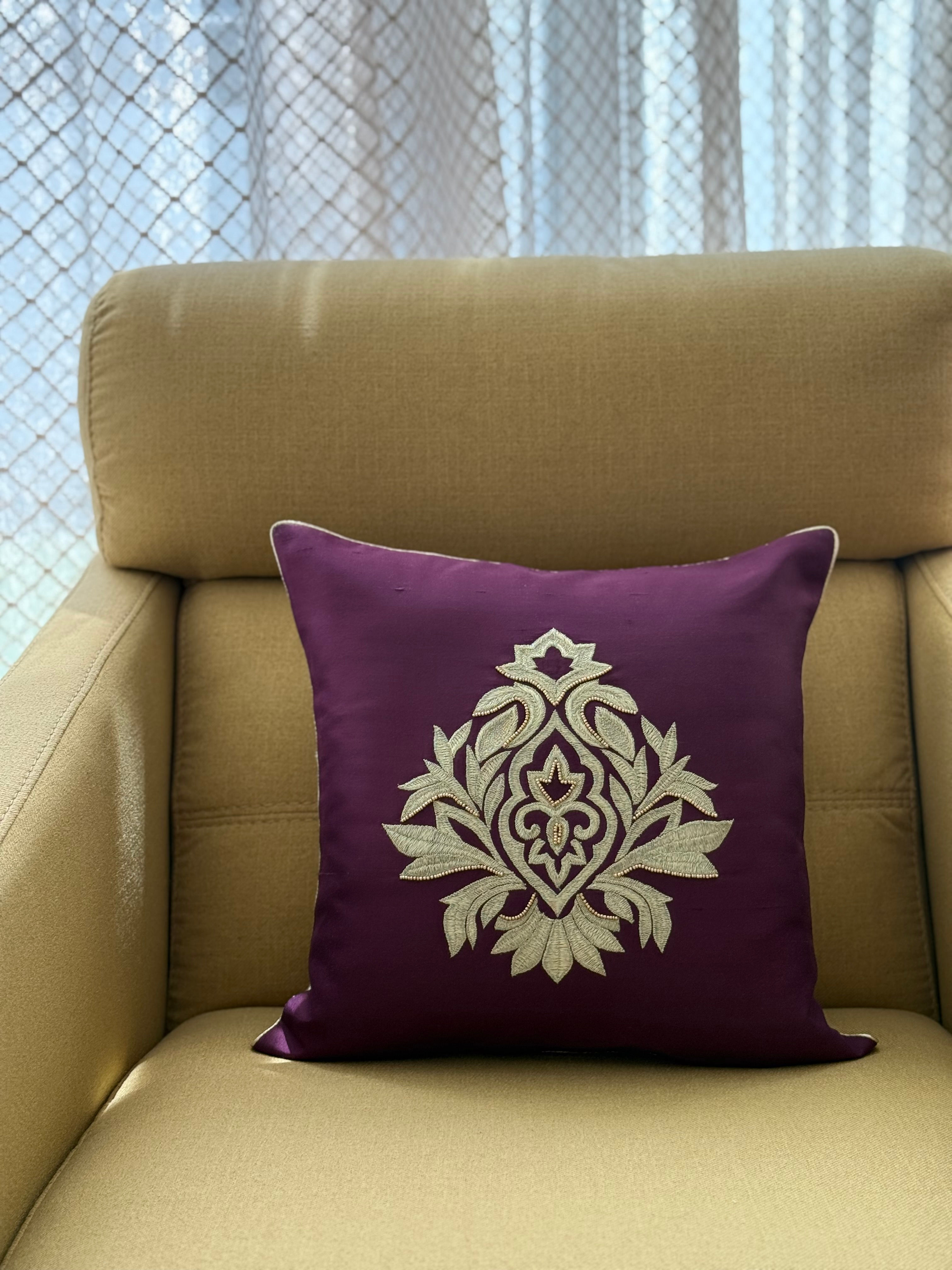 Pataka Gold Purple Silk Cushion Cover