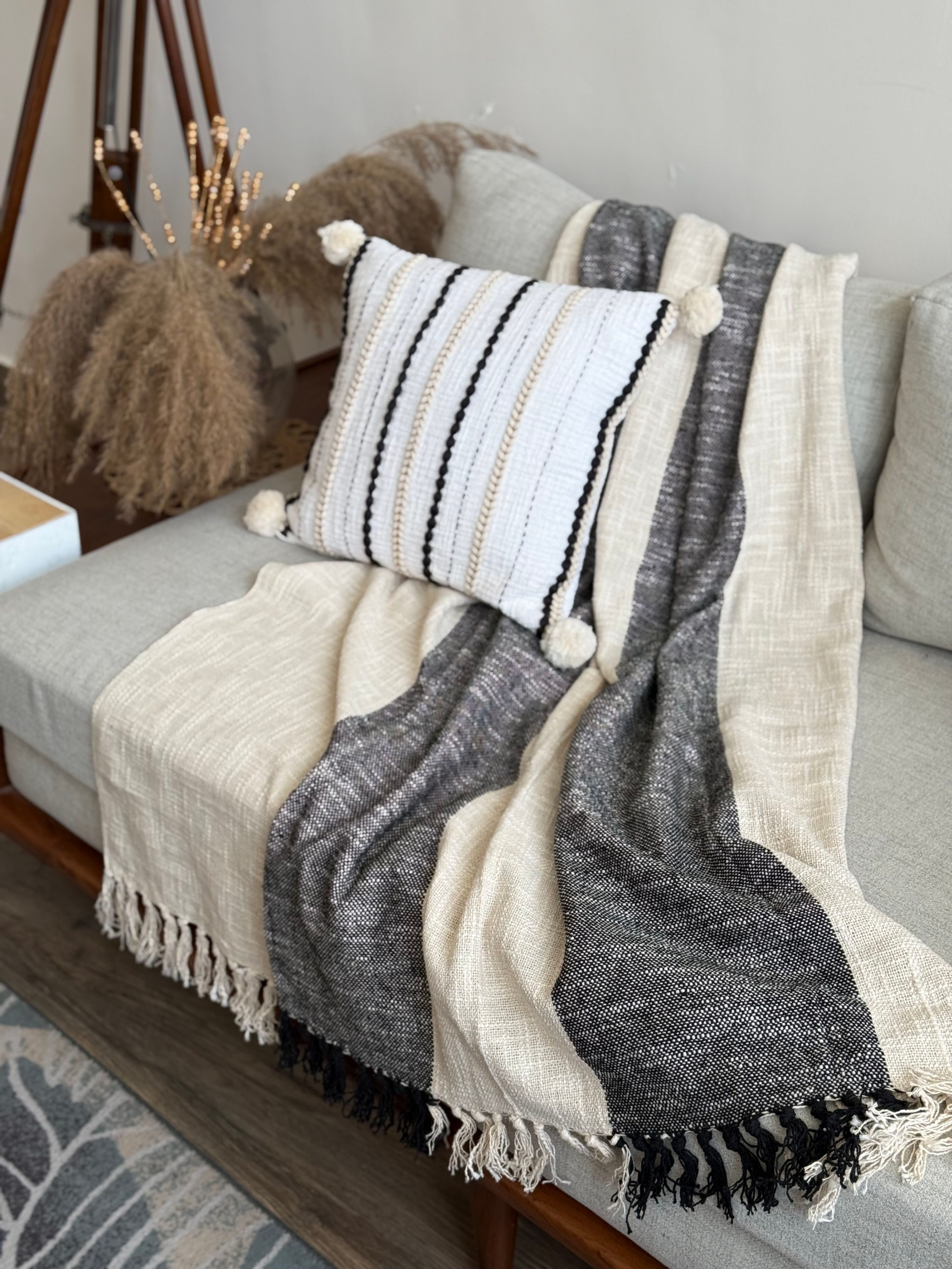 Black or White Striped Sofa Throw