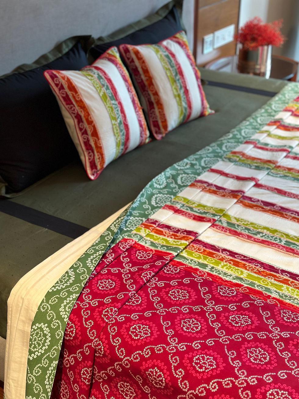 Thumbnail: Distressed Lehriya Patchwork Festive Bedcover Set