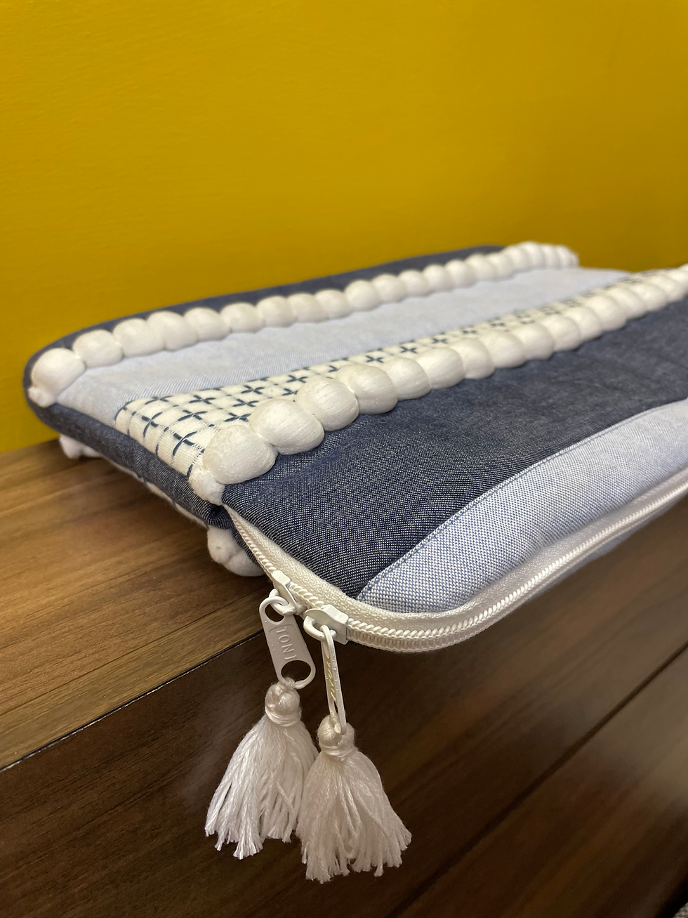 Thumbnail: Snow Multi-Panelled Denim Quilted Laptop Cover