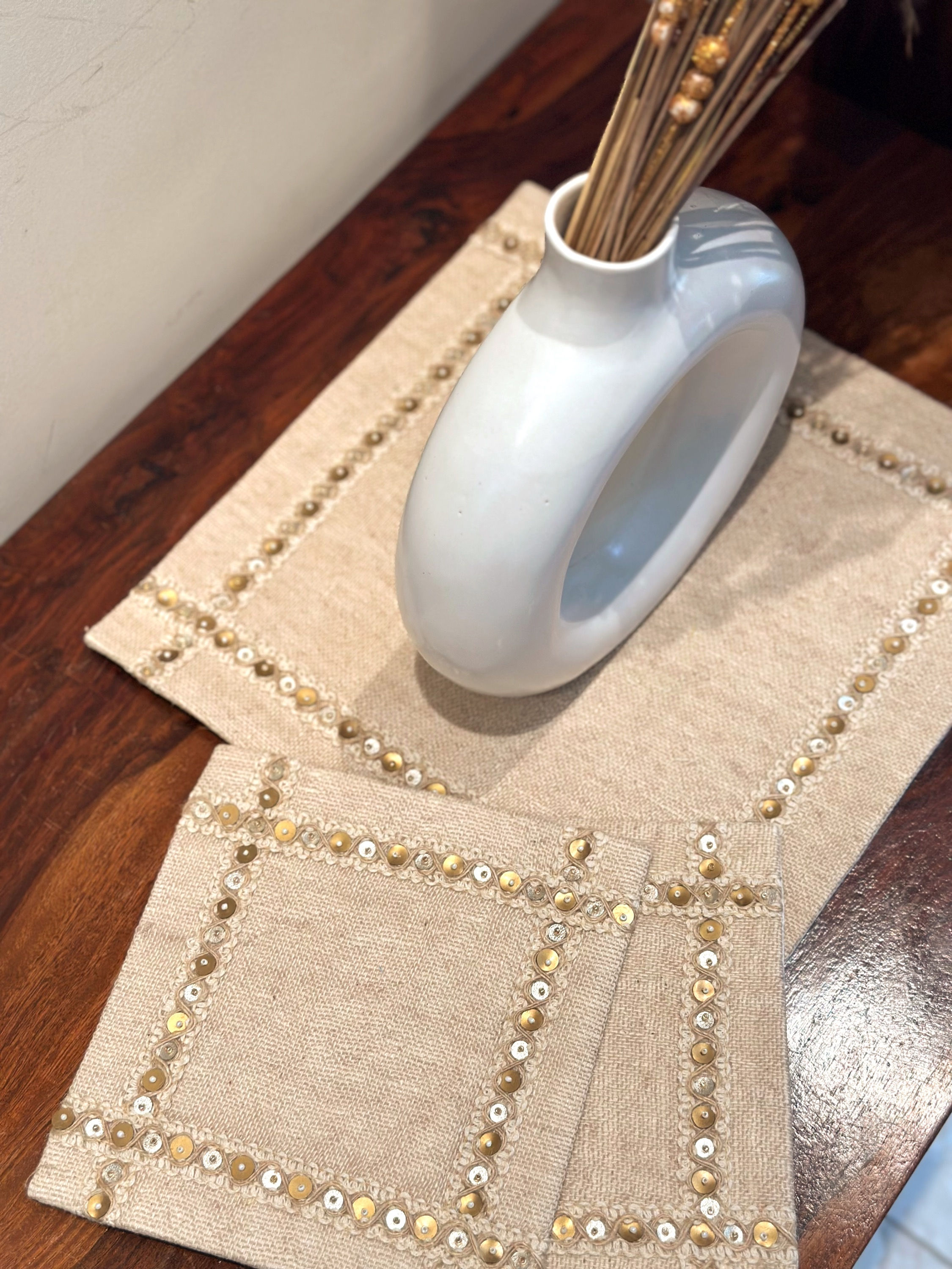 Raw Jute Minimal Sequins Table Placemats Set