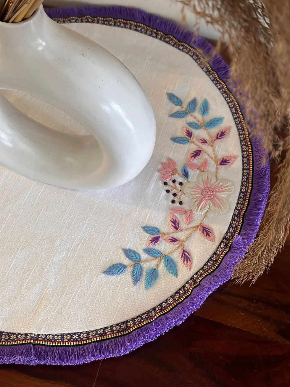 Thumbnail: Bloom Lavender Round Fringed Placemats Set