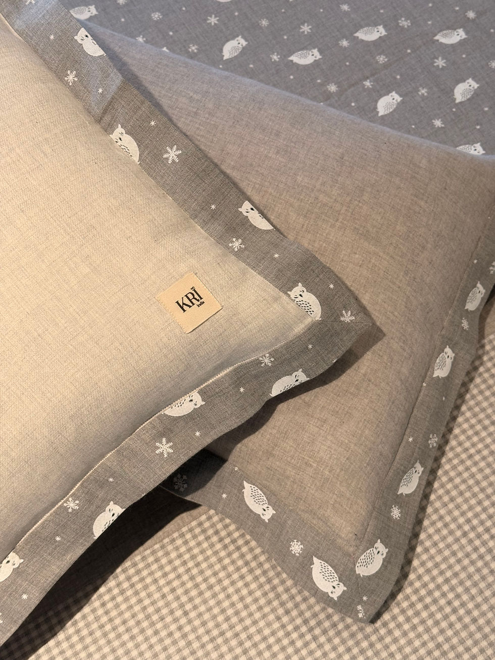 Thumbnail: Tots Checkers Grey Owls Bedsheet Set