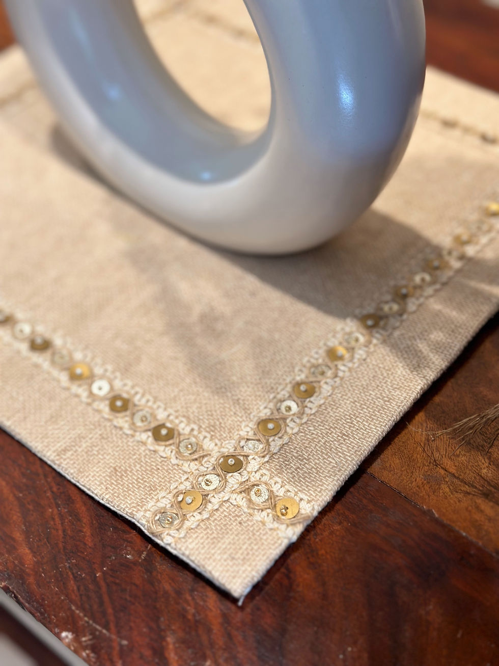 Thumbnail: Raw Jute Minimal Sequins Table Placemats Set