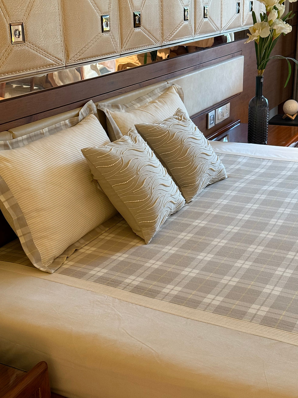 Thumbnail: The Minimalist Beige Checkered Plaid Bedsheet Set