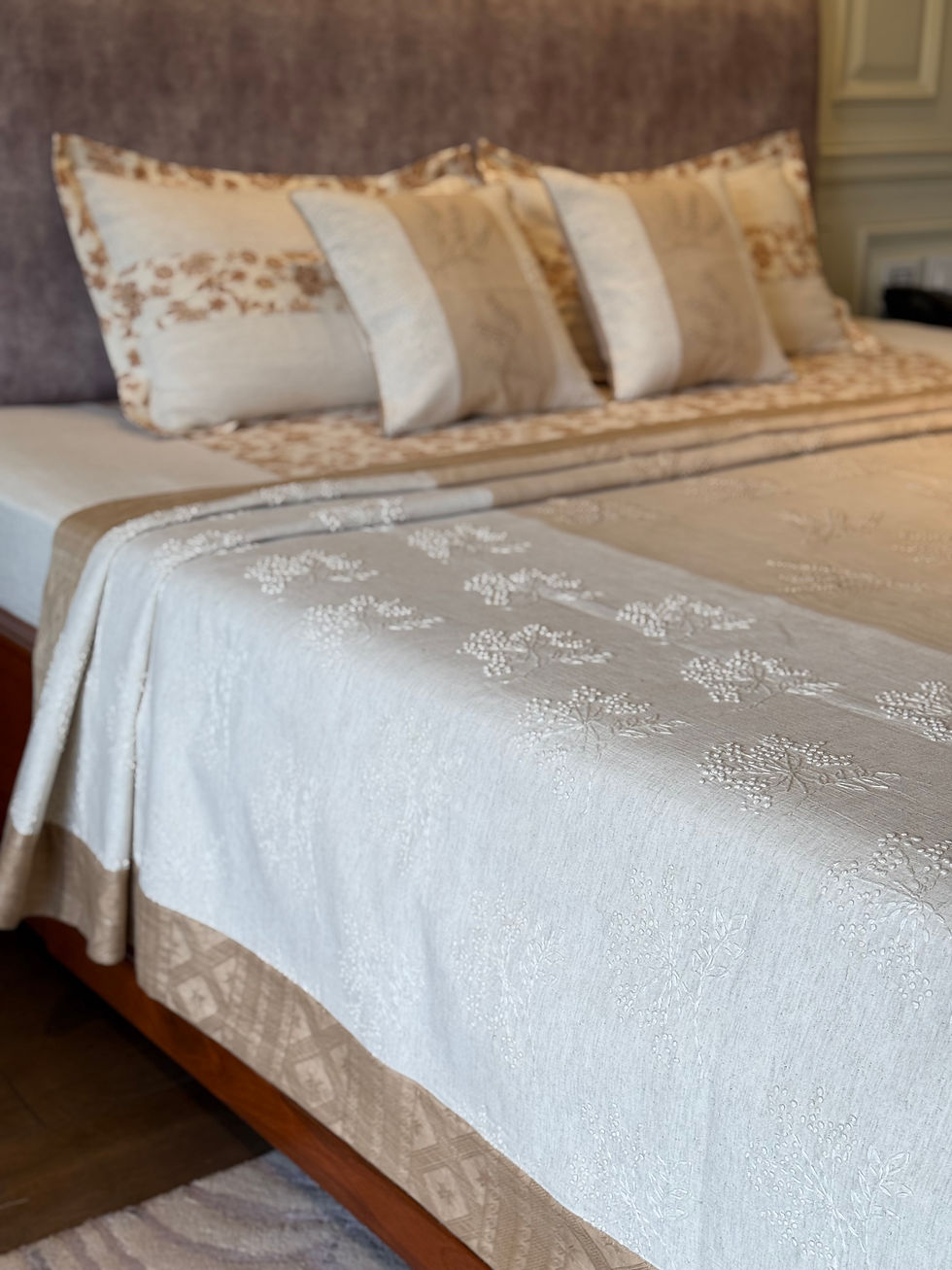 Thumbnail: Bloom Gold Wheat Hand Embroidered Bedcover Set