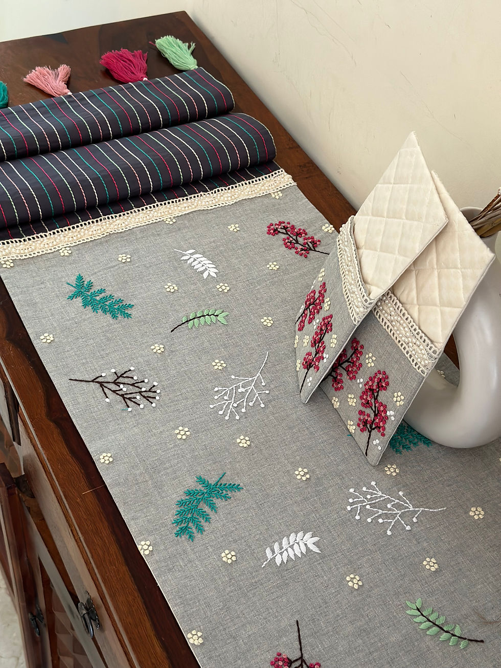 Thumbnail: Bloom Grey Multi Stitch Lace Table Placemats Set