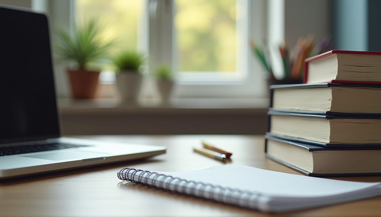 Eye-level view of a student’s study desk with neatly arranged textbooks and notes for CBSE 12 exam preparation