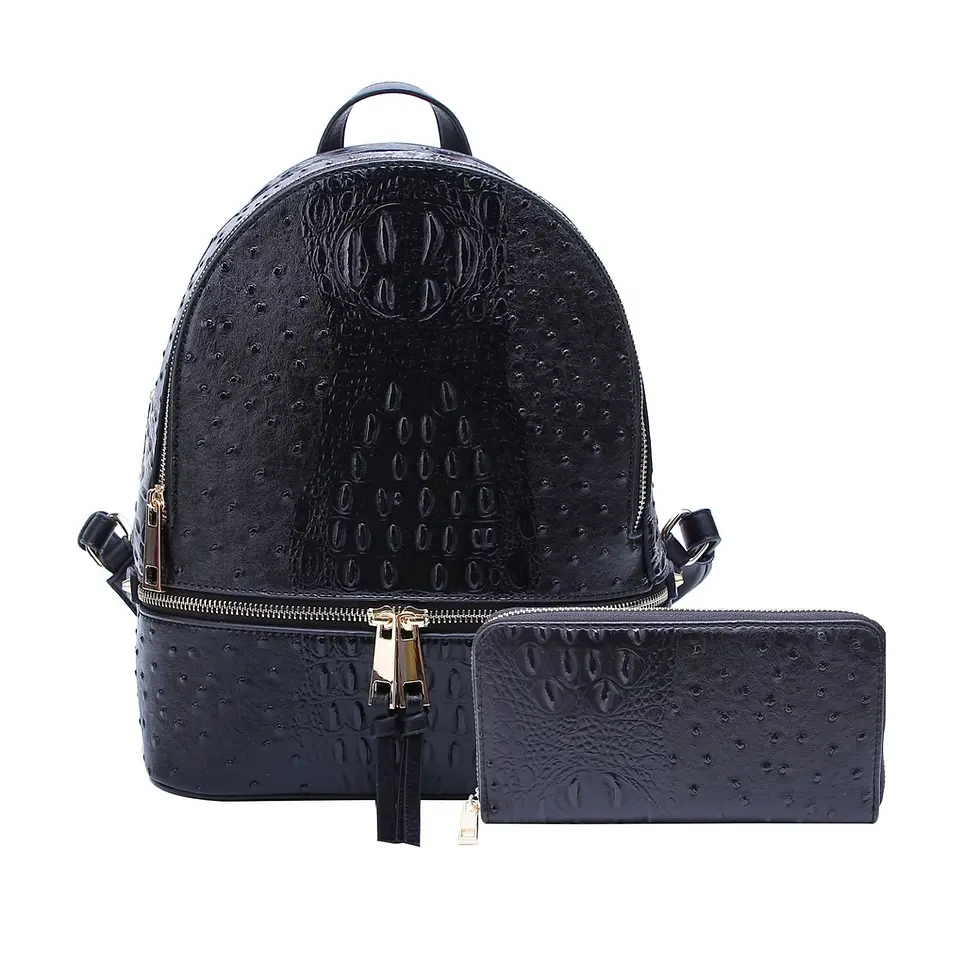 Thumbnail: Ostrich Crocodile Backpack and Wallet Set